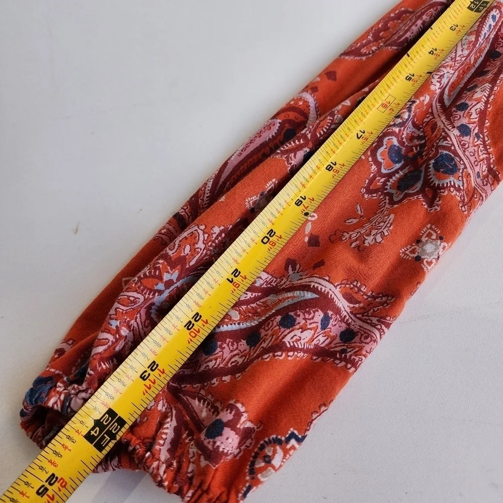 Abercrombie & Fitch Women's Paisley Romper Orange Long Sleeves Lace Up XS